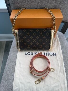 Louis Vuitton SIDE TRUNK BAG Monogram Canvas Crossbody with Gold Chain